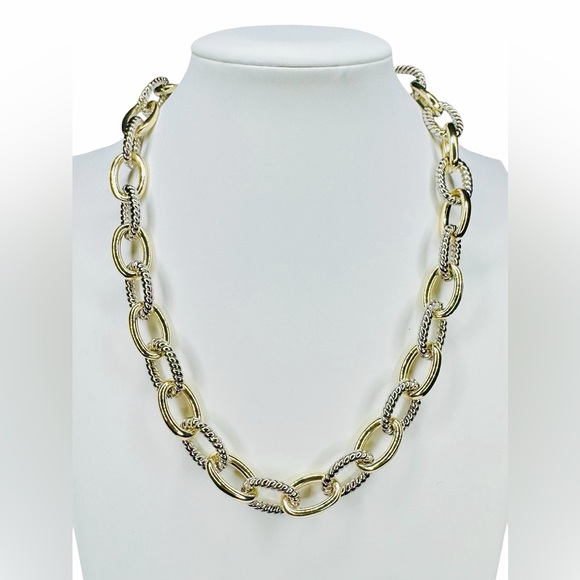 TWO TONE LINK TOGGLE NECKLACE - Picture 1 of 3